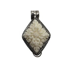 Sterling Silver White Carved Floral Diamond Locket Poison Pendant 1.27in 5.25g